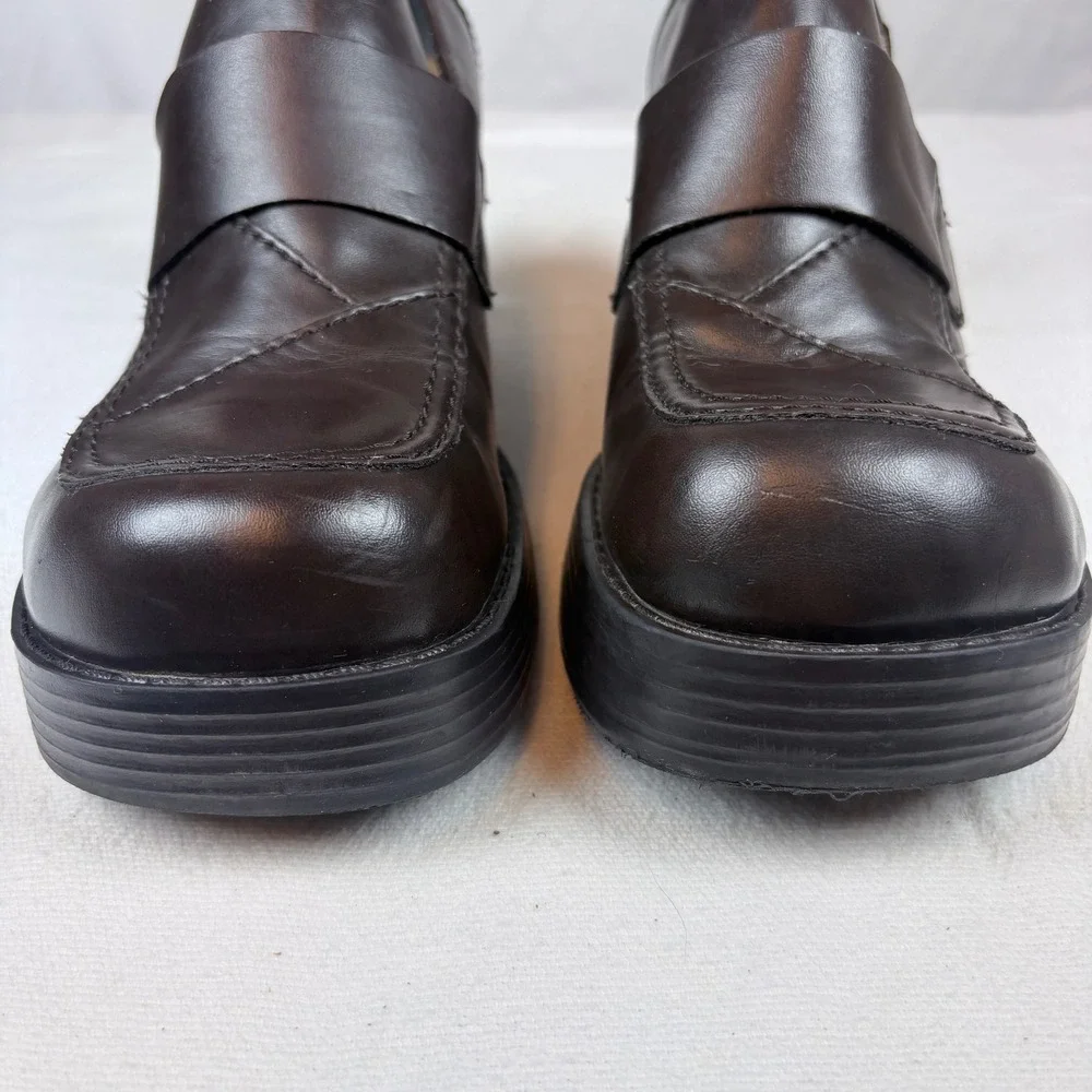 Vtg 90s Y2K Mudd Dark Brown Chunky Platform Block Heel Loafers Shoe Women 8.5 M